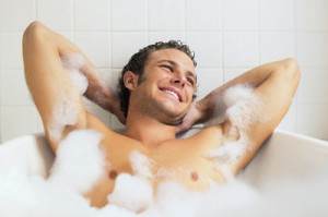 Man in bubble bath