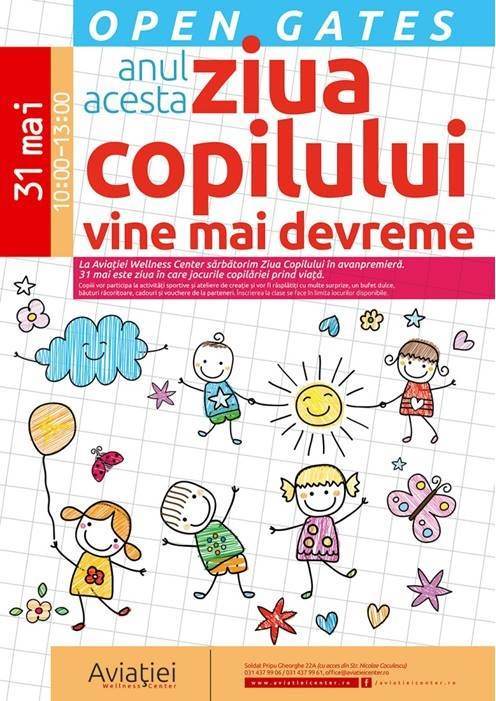 Aviatiei Wellness Center va invita sa sarbatorim Ziua Copilului in avanpremiera, pe 31 mai, incepand cu ora 10:00.