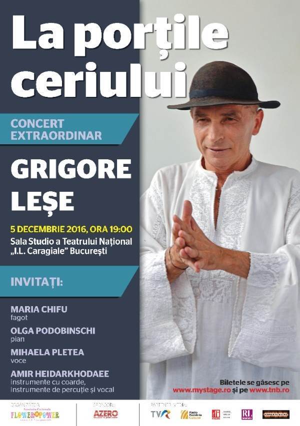 Grigore Lese, concert extraordinar ”La portile ceriului”, pe scena Teatrului National din Bucuresti